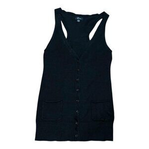 Guess Sweater Womens Small Black Button Front Sleeveless Cardigan Tank Pockets